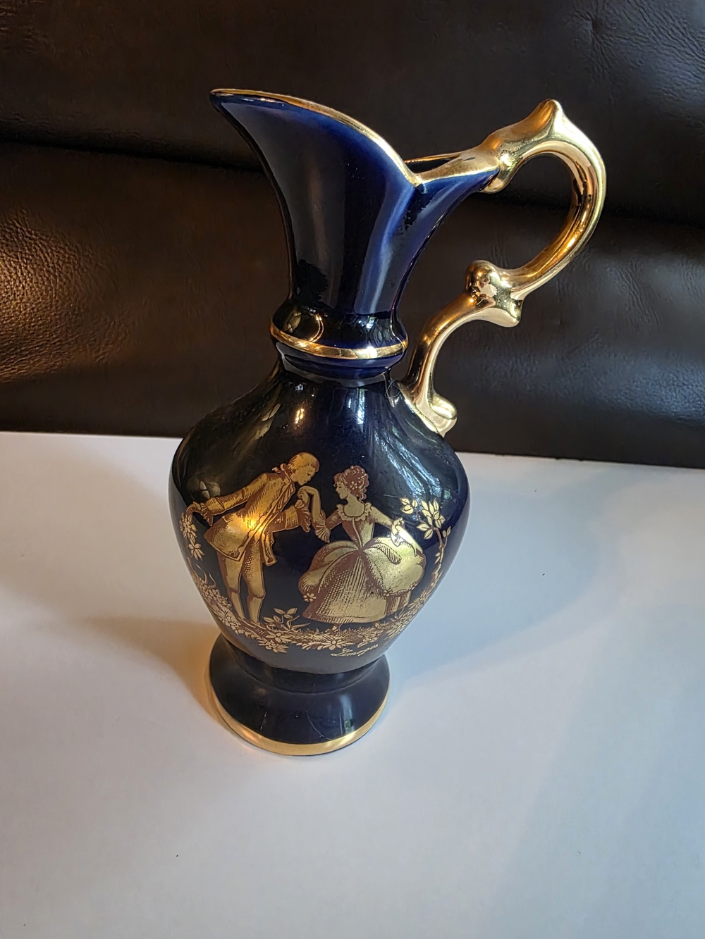 Limoges Hand-Painted Navy Blue and Gold Decorative Pitcher - Home Accents